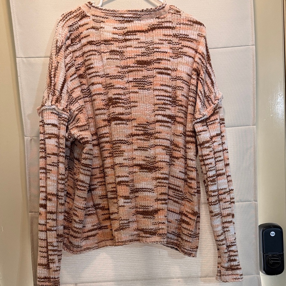 Haptics Striped Chunky Knit Relaxed Cozy Soft Sweater Coral & Brown Plus Size 1X - Picture 5 of 17